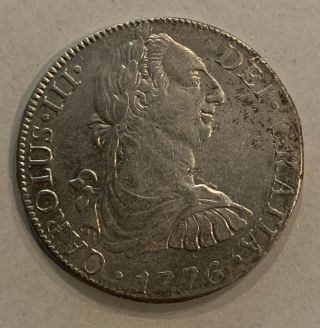 1776 Fm Spanish Silver Hispan 8 Reales Coin Carolus Iii Us Colonial