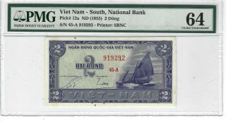 P - 12a 1955 2 Dong,  Viet Nam - South National Bank,  Pmg 64 Very Choice Cu