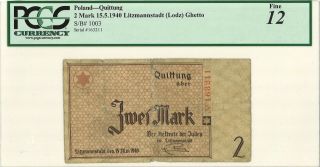 Poland / Ghetto Lodz / Litzmannstadt Sb1003 2 Mark,  1940 Pcgs Fine 12