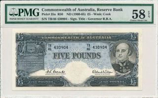 Reserve Bank Australia 5 Pounds Nd (1960 - 65) Pmg 58epq
