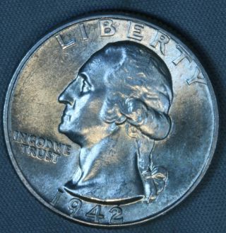 1942 - D 25c Washington Silver Quarter Dollar Bu Unc Ms State Us Type Set