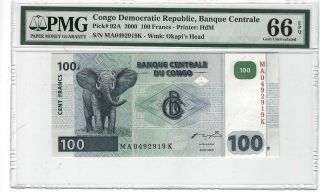 P - 92a 2000 100 Francs,  Congo,  Democratic Republic,  Pmg 66epq