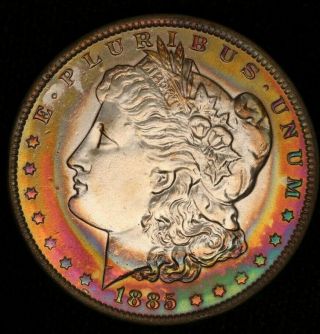 1885 - O $1 Morgan - Stunning Rainbow - Toned Obv