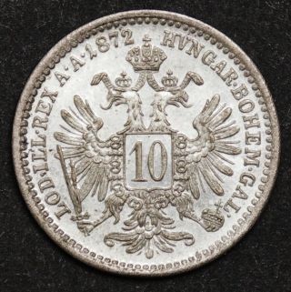 Austria 10 Kreuzer 1872 Silver Franz Joseph Km2206 Unc