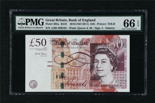 2010 Great Britain Bank Of England 50 Pound Pick 393a Pmg 66 Epq Gem Unc