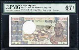 Congo 1000 1,  000 Francs 1981 - 84 P 3 E Gem Unc Pmg 67 Epq High