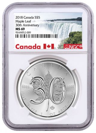 2018 Canada 1 Oz Silver Maple Leaf 30th Anniv $5 Coin Ngc Ms69 Sku52889