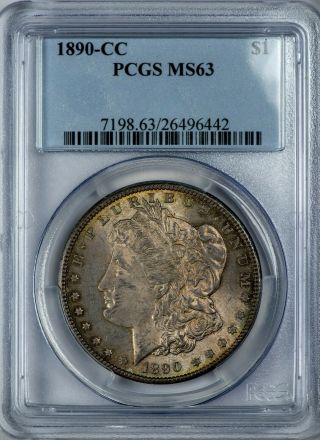 1890 - Cc Morgan Pcgs Ms63 Silver Dollar W/golden Textile Toning