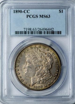 1890 - CC Morgan PCGS MS63 Silver Dollar w/Golden Textile Toning 2
