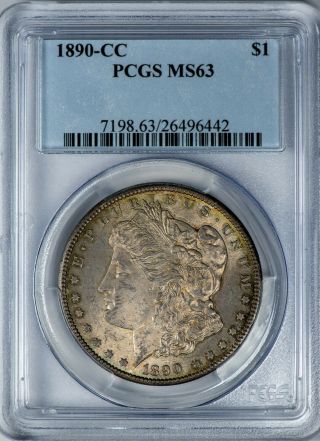 1890 - CC Morgan PCGS MS63 Silver Dollar w/Golden Textile Toning 3