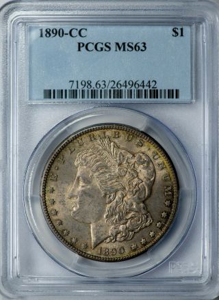 1890 - CC Morgan PCGS MS63 Silver Dollar w/Golden Textile Toning 4