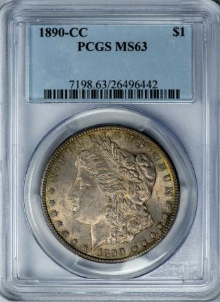 1890 - CC Morgan PCGS MS63 Silver Dollar w/Golden Textile Toning 5