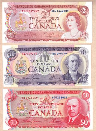 1971 - 75 Bank Of Canada Multi Color Bank Of Canada Notes: $2,  $10,  $50 Rcmp