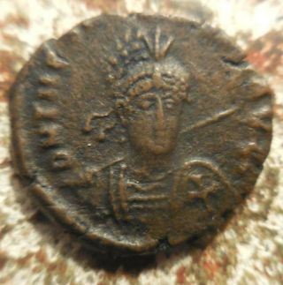 17mm,  2.  74g,  Theodosius Ii 402 - 450 Ad.  Antioch.  Easily Very Fine Plus For Type
