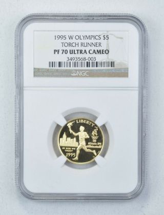 Pf70 Ucam 1995 - W Olympics Torch Runner $5.  00 Gold Coin - Graded Ngc 078