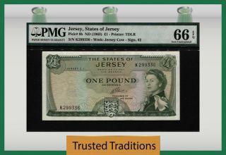 Tt Pk 8b 1963 Jersey 1 Pound " Queen Elizabeth Ii " Pmg 66 Epq Gem Uncirculated