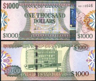 Guyana 1000 1,  000 Dollars Nd 2011 P 39 Security Unc