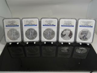 2011 Silver Eagle 25th Anniversary 5 Coin Set Early Release Ngc Graded Ms/pf69