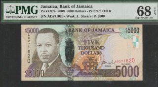 Jamaica $5000 2009,  P87a,  Pmg 68 Epq Gem Unc