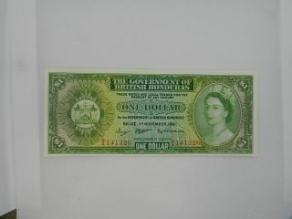 1961 Government Of British Honduras One Dollar Banknote Au/unc