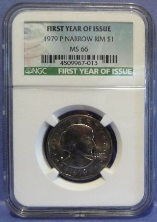 1979 P Ngc Ms66 Narrow Rim Susan Anthony Dollar First Year Of Issue Label