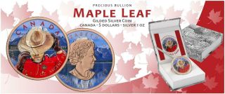 Canada 2017 5$ Maple Leaf II 1 Oz Royal Canadian Mount Police Gilded Silver Coin 5