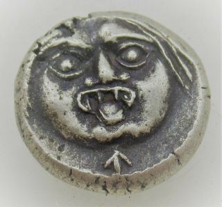 Unresearched Ancient Greek Ar Silver Drachm Coin Gorgon Head