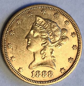 1888 - O Liberty Head $10 Gold Eagle Au Details