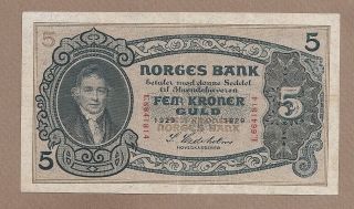 Norway: 5 Kroner Banknote,  (vf/xf),  P - 7b,  1929,