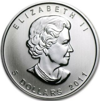 2011 1 Oz Silver $5 CANADIAN MAPLE LEAF Coin. 2