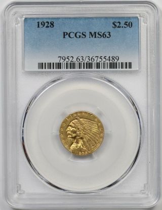 1928 $2.  5 Pcgs Ms 63 Indian Head Gold Quarter Eagle