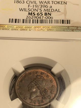 Cwt Civil War Token— Wilson’s Medal—f19/396a.  Ngc65 Bn,  But Has Red Both Si