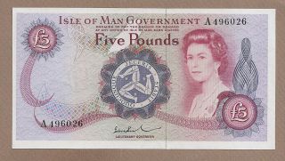 Isle Of Man: 5 Pounds Banknote,  (au/unc),  P - 30b,  1972,