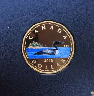 2018 Canada Colourized Loonie Pure Silver - From Proof Set - Coin Only