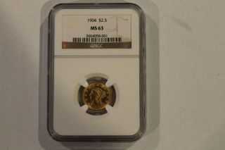 1904 Coronet $2.  50 Quarter Eagle Gold.  Ngc Ms 63. ,  Bright Coin.  Except
