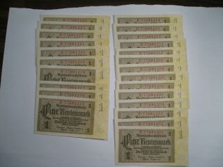 24 Cu Crisp 1937 Consecutive - Sequential Serial Nazi Germany 1 Rentenmark Notes