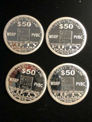 Four (4) 2008 $50 1 Oz.  999 Fine Silver Coins Hallmarked Norfed Puerto Rico