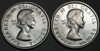 Canada 2 Silver Dollars 1958 Aunc British Columbia Totem