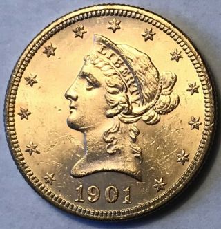 1901 - S Liberty Head $10 Gold Eagle Au/bu Details