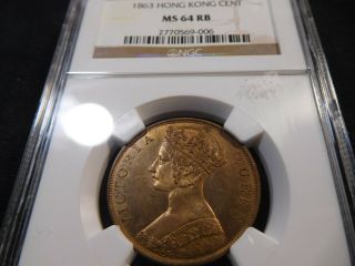Y33 Hong Kong 1863 Cent Ngc Ms - 64 Red Brown Nearly Full Red