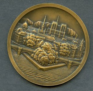 1927 Bronze Medal View Of Paris W/map On Reverse 68 Mm Diameter