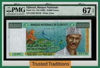 Tt Pk 41a Nd (1999) Djibouti - Banque Nationale 10000 Francs Pmg 67 Epq