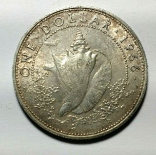 1966 Bahama 1 Dollar Coin - Large 34mm,  80 Silver.  47oz Asw.  Silver Conch Au