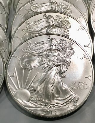20 Spectacular 2014.  999 Silver 1 Oz Bu American Silver Eagle Coins In Tube