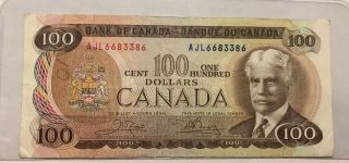 Old 1975 Canadian $100 Banknote