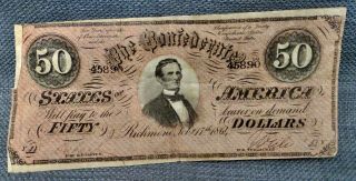 U S Confederate Currency Leather Billfold 1864 $50.  1812 $100.  Two 1862 $100. 4