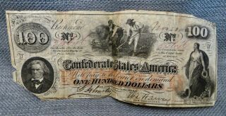 U S Confederate Currency Leather Billfold 1864 $50.  1812 $100.  Two 1862 $100. 8