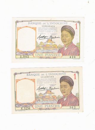 French Indochina P 54 B 2x1 Piastre 1936 Central Fold Au