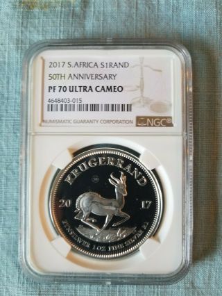 2017 SA Silver Proof Krugerrand 50th Anniversary NGC PF70 UC LOW LOW 205 2