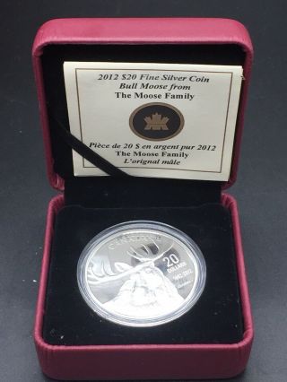 2012 Canada $20 Bull Moose 1 Oz 99.  99 Fine Silver Proof Coin